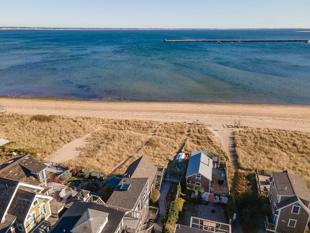 bird's eye view featuring a beach view and a water view