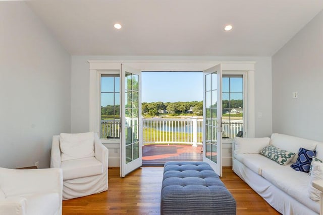 interior space with hardwood / wood-style flooring, plenty of natural light, and french doors