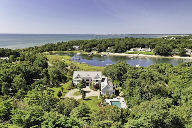 aerial view with a water view