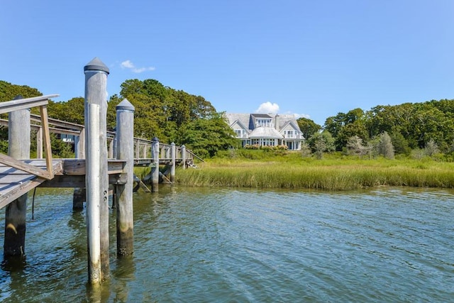 view of dock with a water view