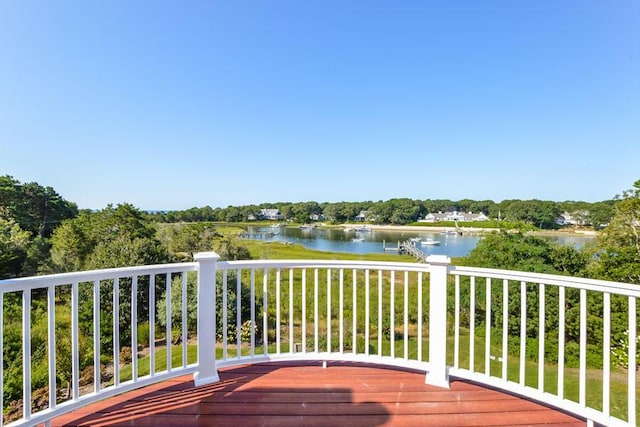 deck with a water view