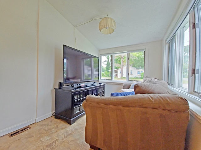 15 Fir St, Wareham, MA 02571 - living area featuring lofted ceiling and baseboards