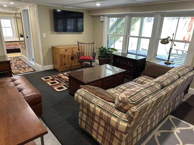 53 Highland Rd, North Truro, MA 02652 - living area featuring carpet, baseboards, and recessed lighting