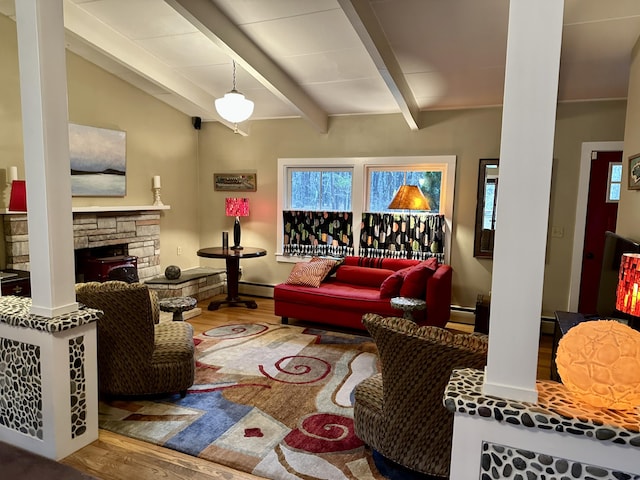 53 Highland Rd, North Truro, MA 02652 - living room featuring wood finished floors and a fireplace