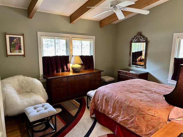53 Highland Rd, North Truro, MA 02652 - bedroom featuring beam ceiling and a ceiling fan