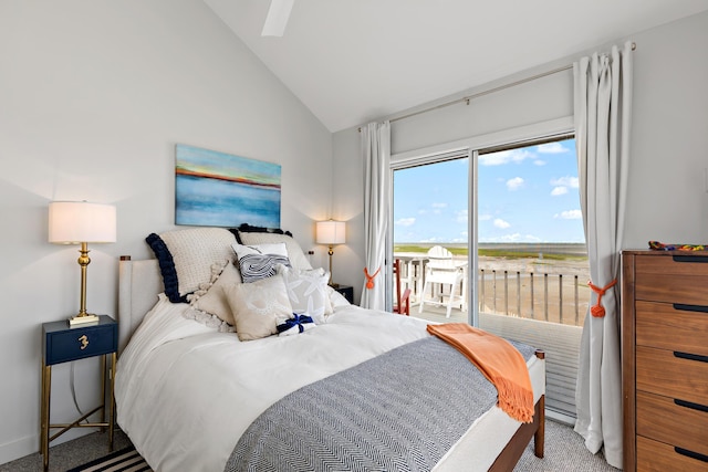 20 Beach Rd, Eastham, MA 02642 - bedroom featuring carpet flooring, access to exterior, and high vaulted ceiling