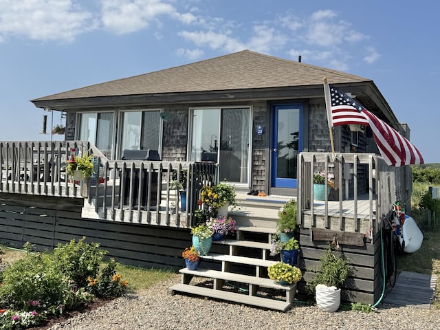 20 Beach Rd, Eastham, MA 02642 - view of front of house featuring a deck and a shingled roof