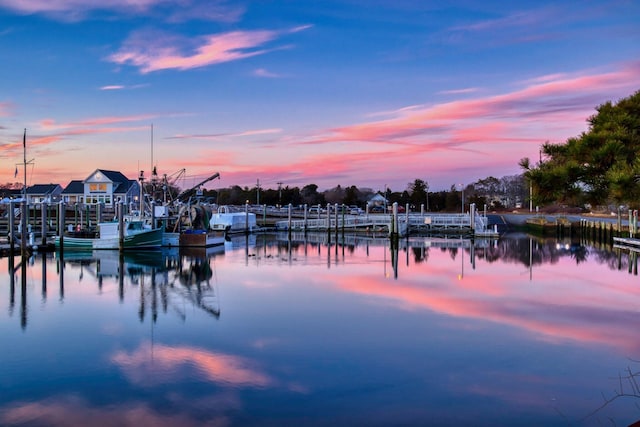 property view of water featuring a boat dock