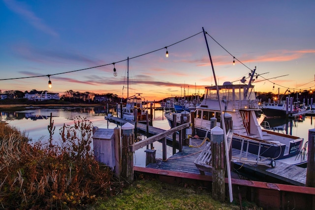 view of dock featuring a water view