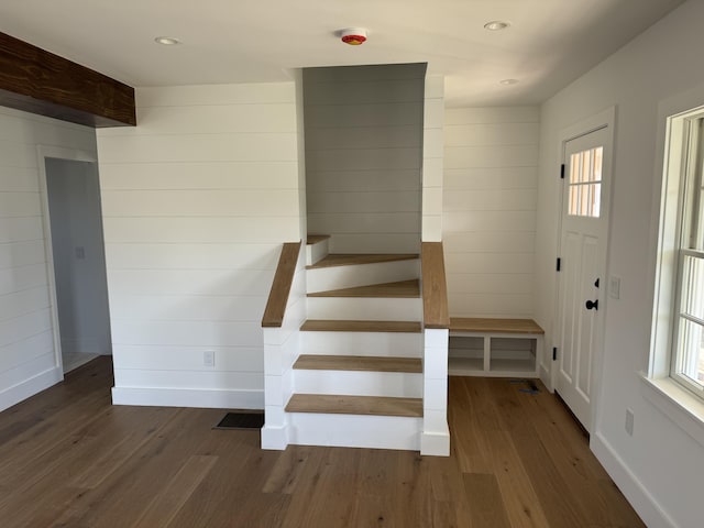 8 Sconset Ave, Nantucket, MA 02554 - stairs with wood finished floors, baseboards, and recessed lighting