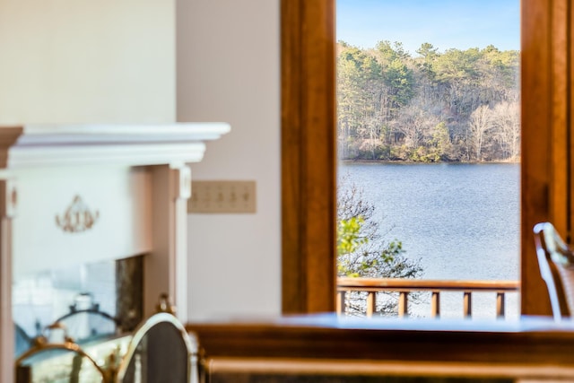 interior details with a view of trees