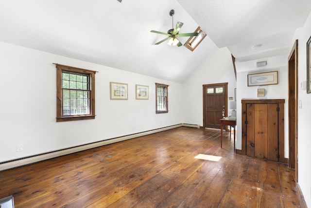 10 Devonshire Ln, South Dennis, MA 02660 - foyer featuring ceiling fan, hardwood / wood-style floors, a baseboard radiator, and high vaulted ceiling
