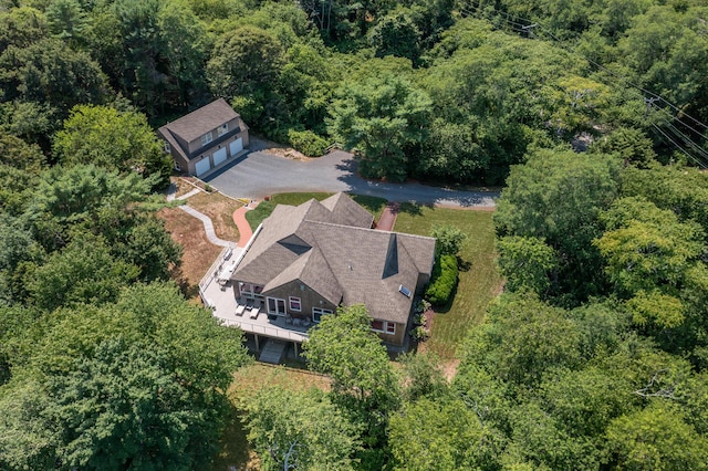 drone / aerial view with a forest view