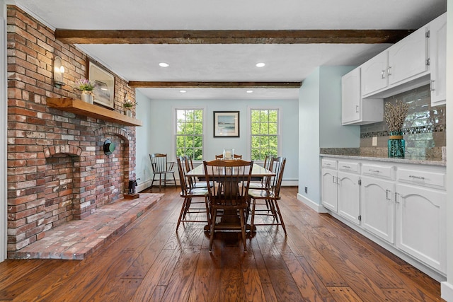 10 Briarfield Rd, South Dennis, MA 02660 - dining space featuring beam ceiling, dark wood finished floors, and recessed lighting