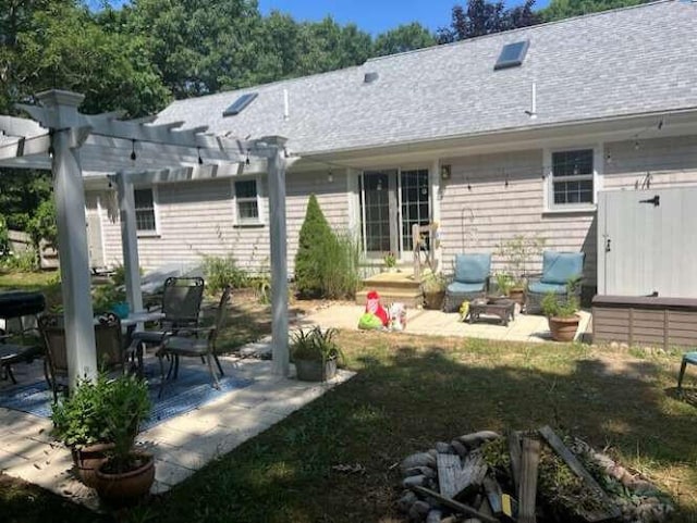 5 Greyhampton Rd, West Yarmouth, MA 02673 - back of house featuring a pergola, a patio, and a shingled roof
