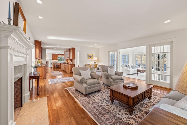 living room featuring light wood-type flooring