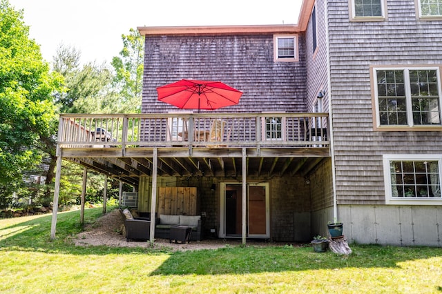 208 Irenes Way, Tisbury, MA 02568 - rear view of house with a deck, a yard, and an outdoor hangout area