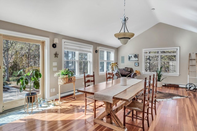 13 Try Works Rd, Truro, MA 02666 - dining room with light wood-style flooring, healthy amount of natural light, vaulted ceiling, and baseboard heating