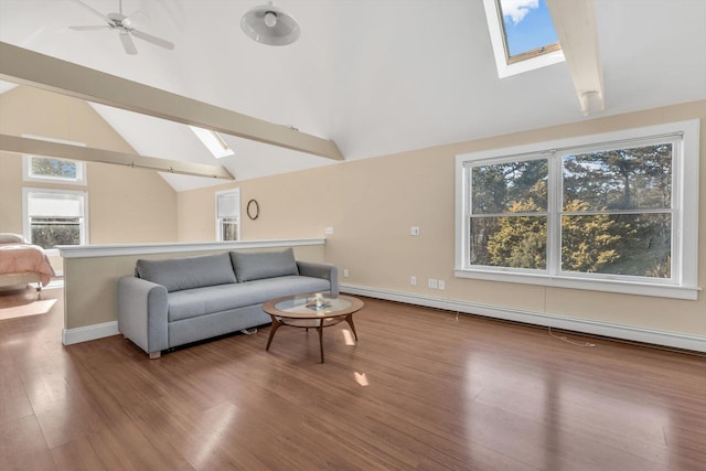 13 Try Works Rd, Truro, MA 02666 - living area with a skylight, wood finished floors, and ceiling fan