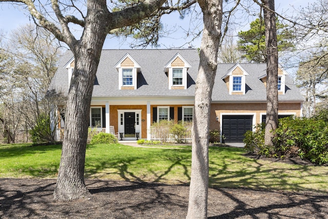 331 Riverview Dr, Chatham, MA 02633 - cape cod house featuring covered porch, roof with shingles, and a front lawn