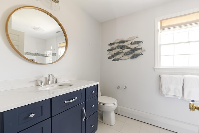 331 Riverview Dr, Chatham, MA 02633 - bathroom with vanity, tile patterned floors, toilet, and baseboards