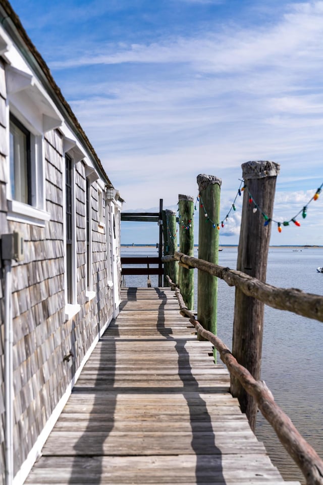 dock area with a water view