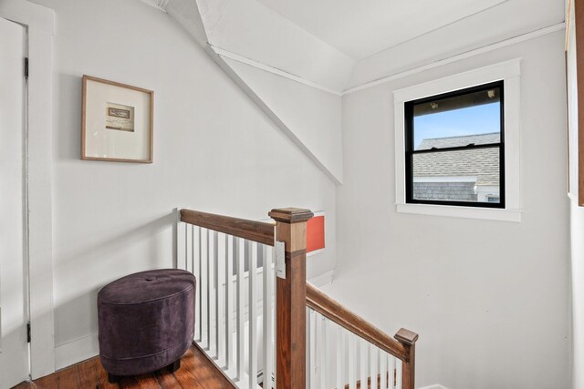 stairs with hardwood / wood-style floors