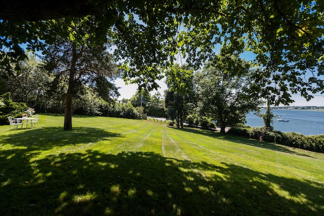 view of yard featuring a water view