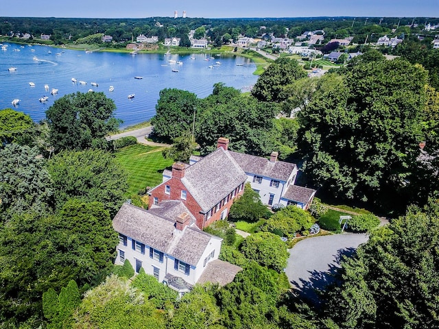 aerial view with a water view