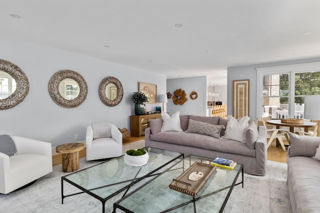 living room with light hardwood / wood-style floors