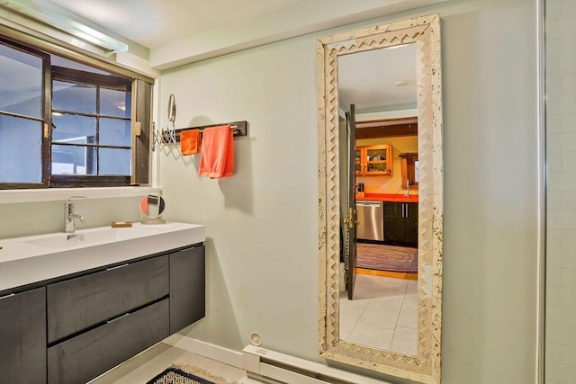 bathroom with vanity and tile patterned floors