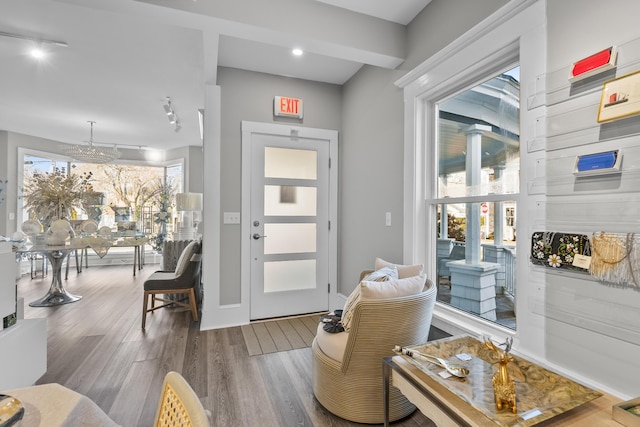 entryway with wood-type flooring