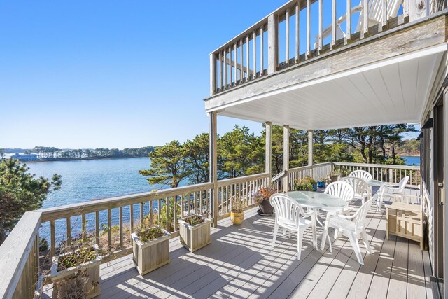 wooden deck with a water view