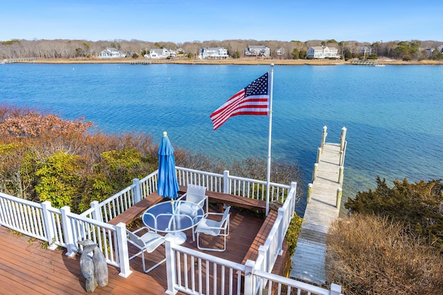 dock area with a water view