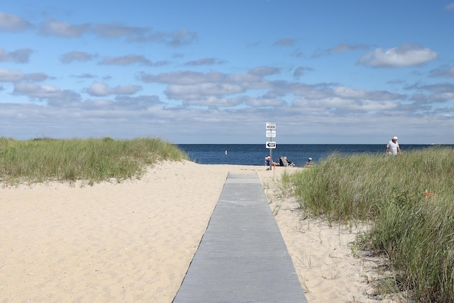 view of water feature with a view of the beach