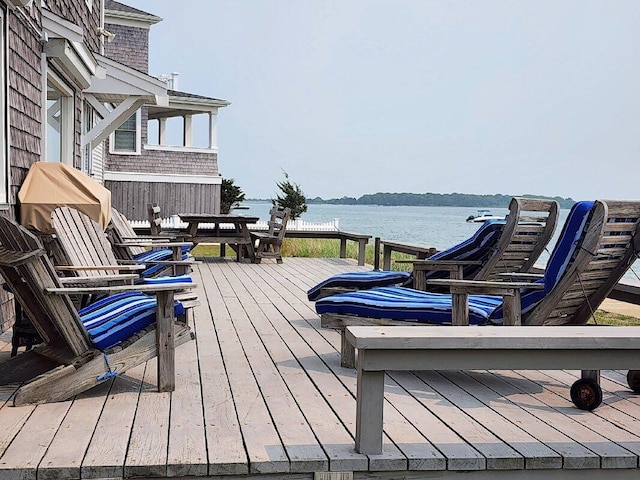 deck with a water view