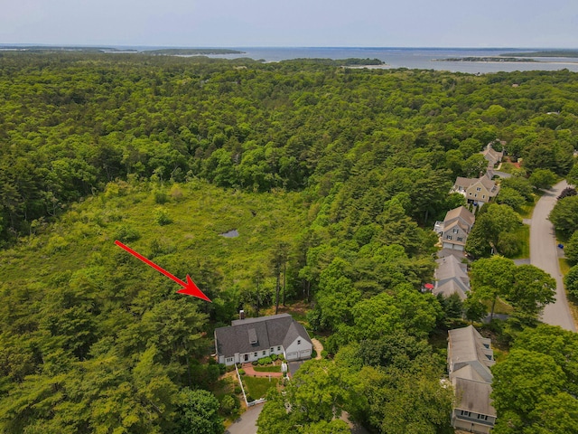 4 Canterbury Ln, Bourne, MA 02532 - drone / aerial view of a heavily wooded area and a nearby body of water