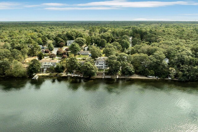 90 Lakewood Dr, Mashpee, MA 02649 - aerial overview of property's location with a heavily wooded area and a large body of water