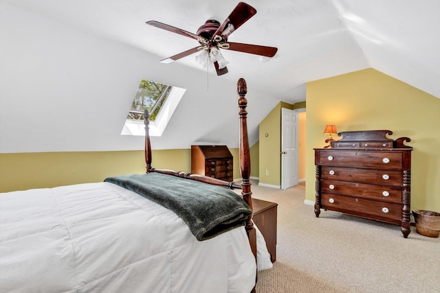 17 Greenway Cir, Sandwich, MA 02563 - carpeted bedroom with a skylight, lofted ceiling, a ceiling fan, and baseboards
