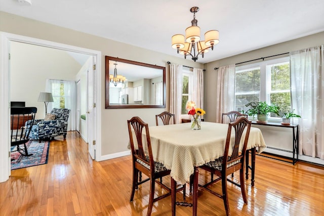 17 Greenway Cir, Sandwich, MA 02563 - dining area featuring a chandelier, plenty of natural light, light wood-style floors, and baseboards