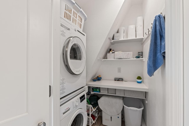 116 Happy Valley Rd, Chatham, MA 02633 - washroom with stacked washer / dryer