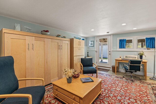 116 Happy Valley Rd, Chatham, MA 02633 - living area featuring a desk and recessed lighting