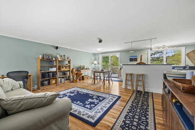 215 Head Of The Bay Rd, Buzzards Bay, MA 02532 - living room with light wood-type flooring and rail lighting