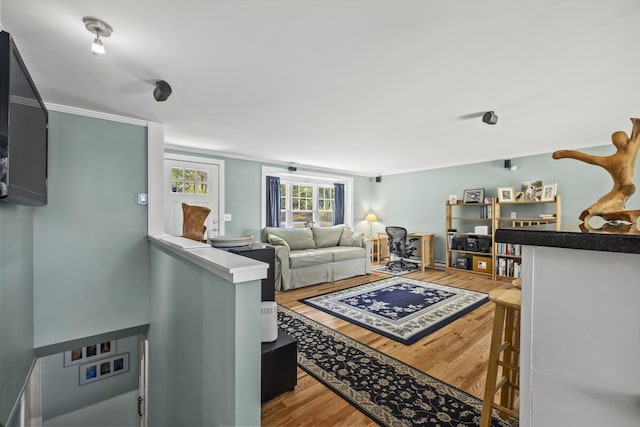 215 Head Of The Bay Rd, Buzzards Bay, MA 02532 - living room featuring wood finished floors and ornamental molding
