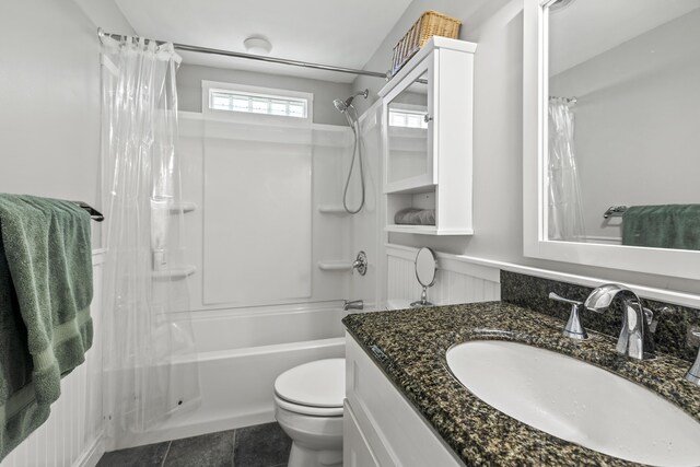 215 Head Of The Bay Rd, Buzzards Bay, MA 02532 - full bath featuring toilet, vanity, shower / bath combo, and tile patterned floors