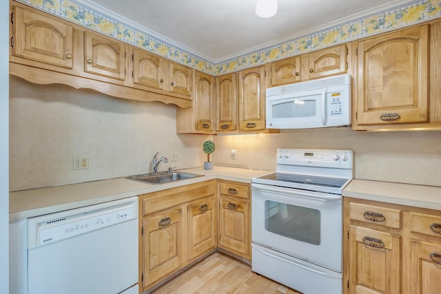 33 Highview Dr, Sandwich, MA 02563 - kitchen with white appliances, light countertops, a sink, and light wood-style floors