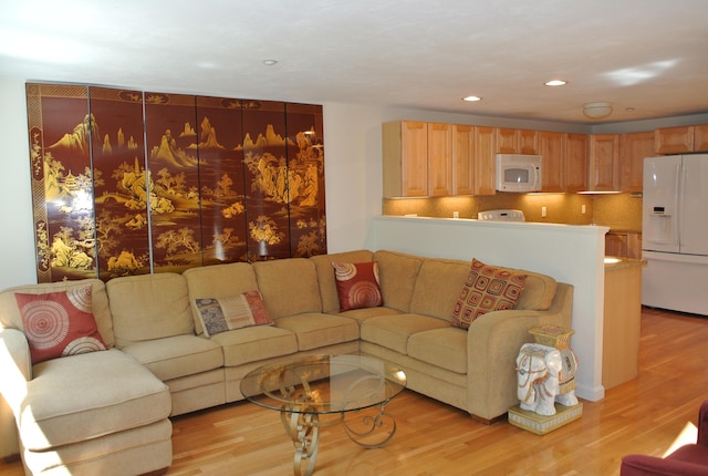 living room with light hardwood / wood-style flooring