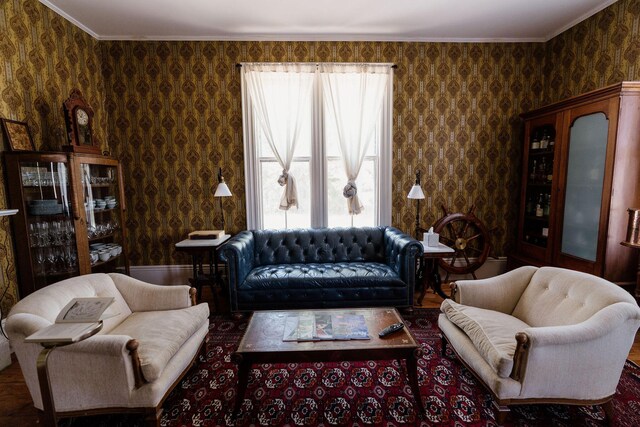 115 Rte 28, West Harwich, MA 02671 - living area with wallpapered walls and crown molding