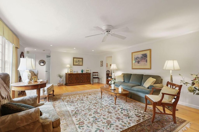 8 Viking Rock Rd, South Yarmouth, MA 02664 - living area with light wood-style floors, a ceiling fan, recessed lighting, and baseboards