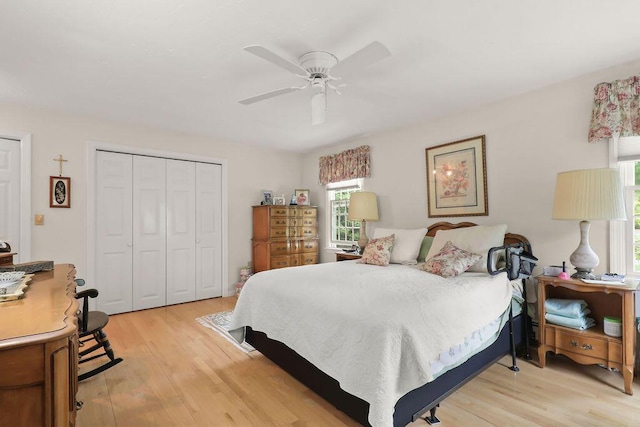 8 Viking Rock Rd, South Yarmouth, MA 02664 - bedroom with light wood finished floors, a closet, and a ceiling fan
